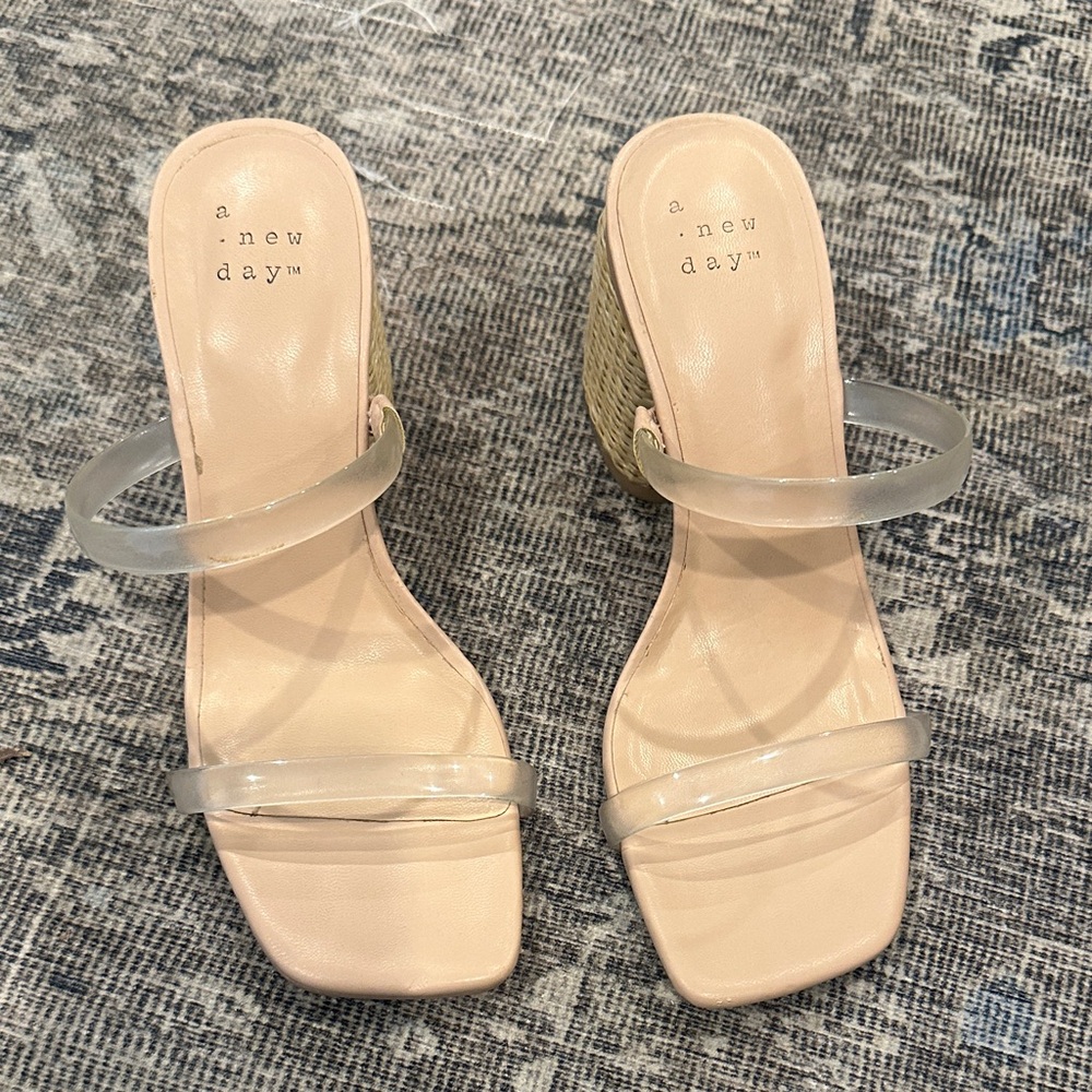 A New Day Women's Cream Heeled Mules with Clear Straps